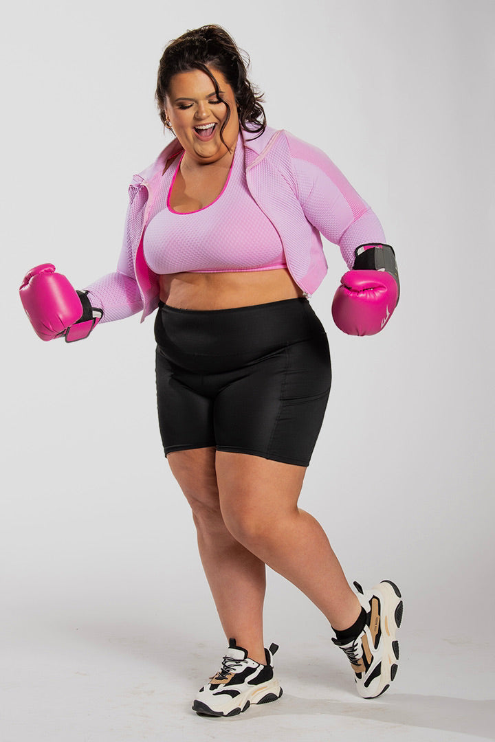 Bubble Pink Crop Zip Jacket with matching bra set, WORK OUT CLOTHING, SPORTS CLOTHES , KCFW, FITNESS APPAREL